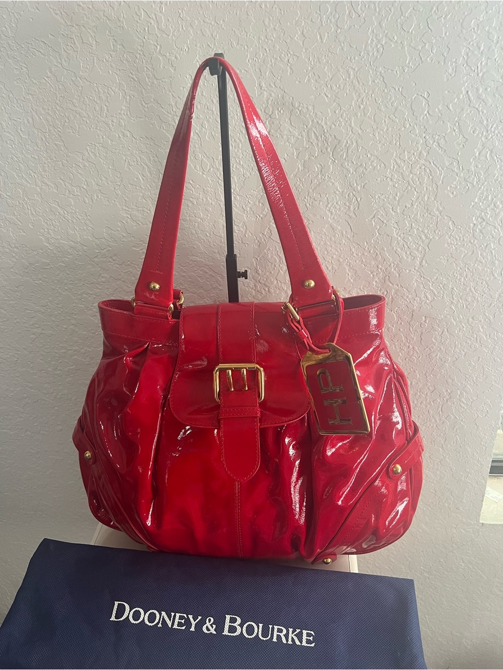 Dooney & Bourke Shiny Red Patent Leather Tote with Gold Hardware